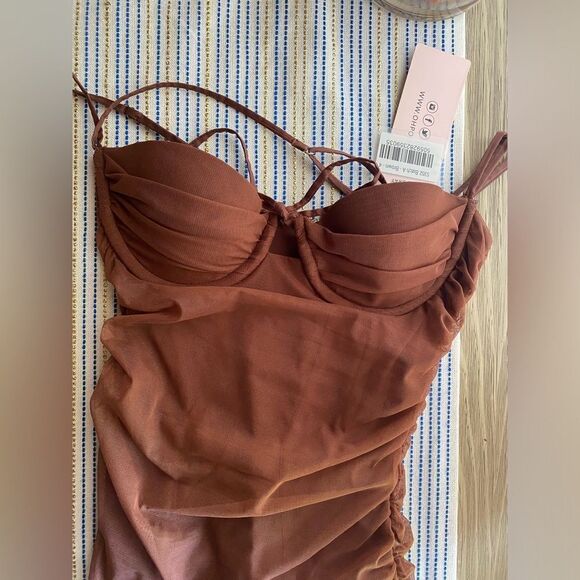 Oh Polly Batch A Brown Dress Size 0 Ruched Lined NEW - Picture 6 of 13